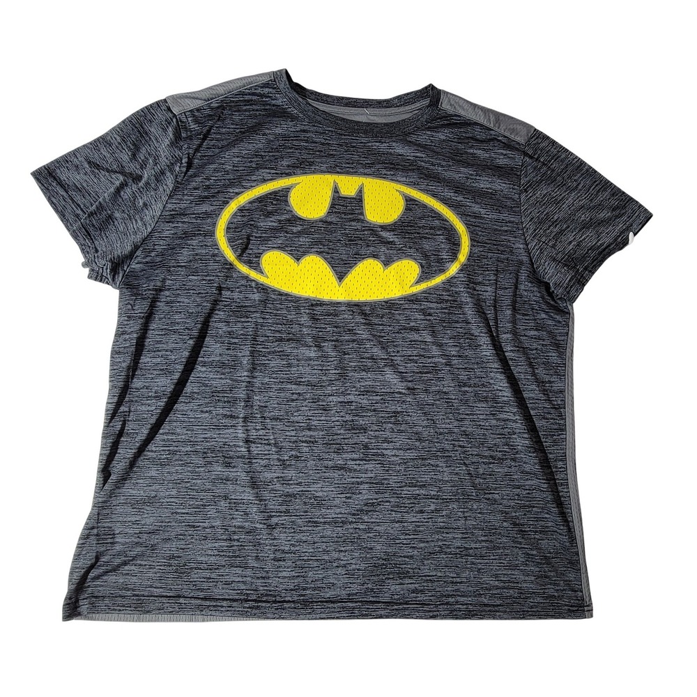 Batman Mens Performance T-Shirt Grey Space Dye Mesh Back Graphic Tee Size 2XL